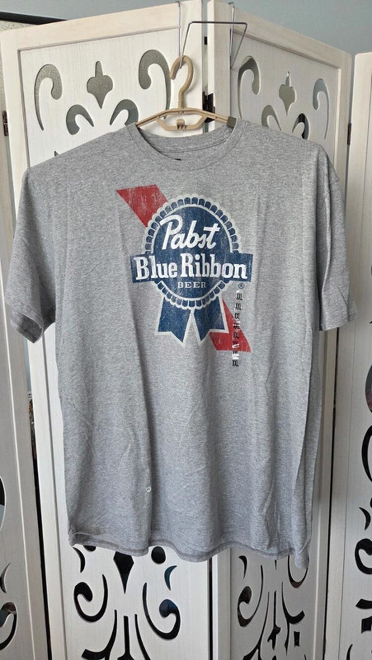Pabst Blue Ribbon PBR Beer T Shirt Mens 2XL Gray Distressed Logo Graphic Tee